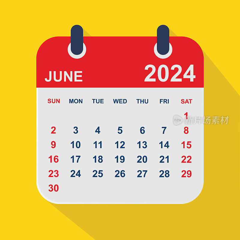 2024年6月。日历规划设计模板。一周从周日开始。业务矢量图