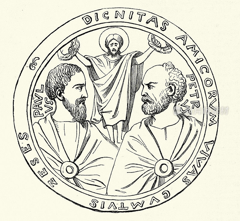 耶稣为圣彼得和圣保罗加冕的复古插图