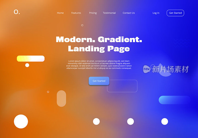 现代模糊梯度多色抽象背景登陆页网站模板设计与几何形状元素