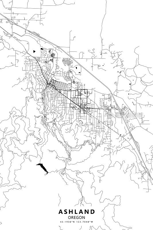 阿什兰，俄勒冈州，美国矢量地图