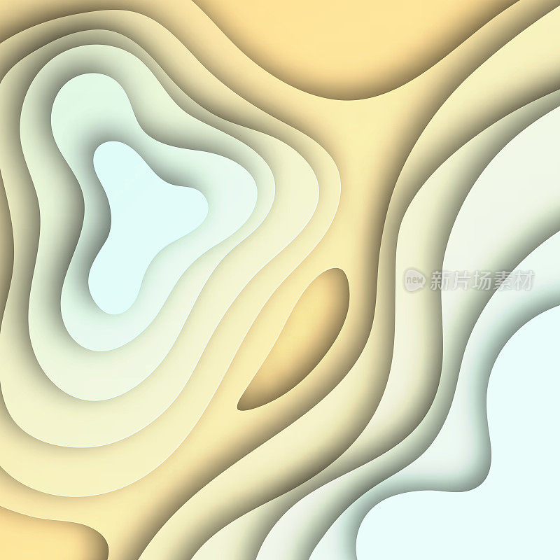 剪纸背景-米色抽象流体形状-新潮的3D设计
