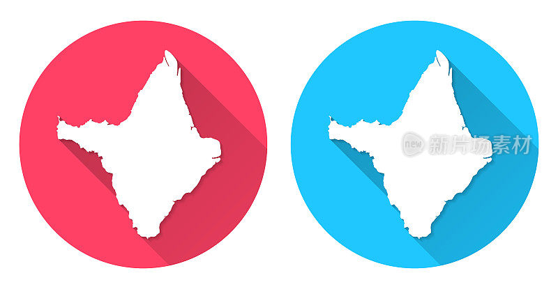 阿马帕地图。圆形图标与长阴影在红色或蓝色的背景