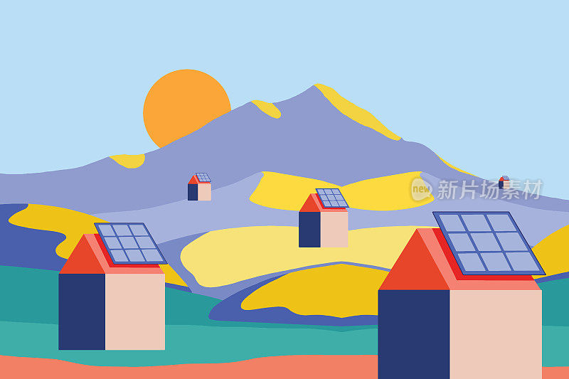 拥有太阳能电池板的可持续村庄
