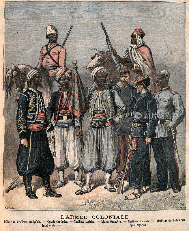 法国殖民军队军服，士兵，塞内加尔，阿尔及利亚，外籍军团，19世纪