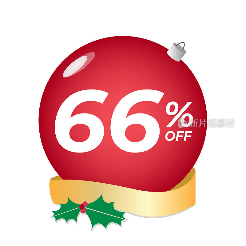 打66%。百分之六十六的折扣。圣诞节销售旗帜。红色气泡与装饰在白色背景向量。