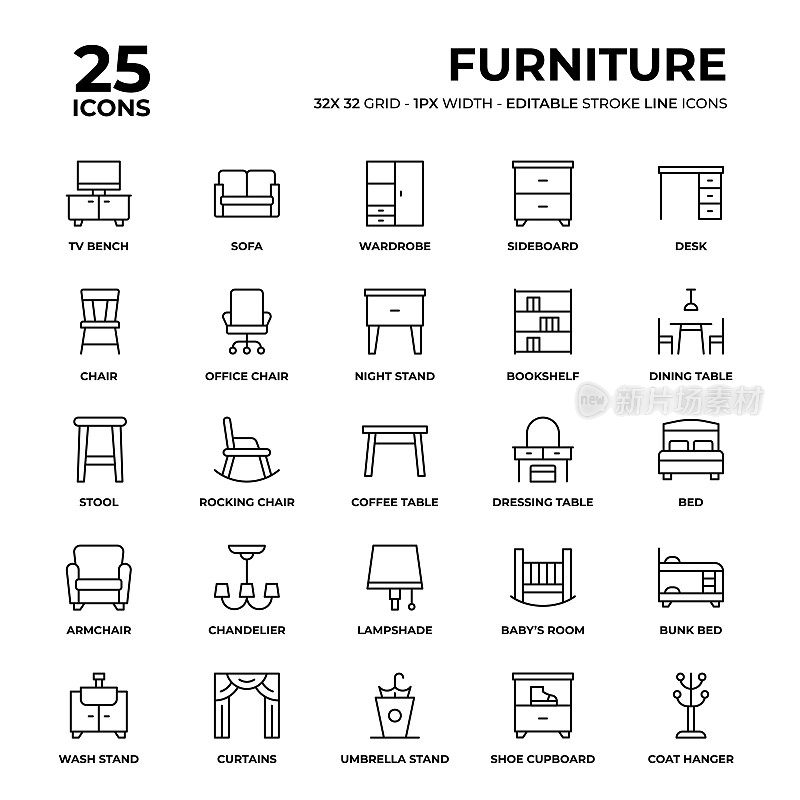 家具线图标集