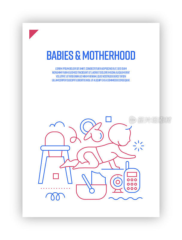 插图婴儿和母亲概念的向量集。线条艺术风格背景设计网页，横幅，海报，打印等。矢量插图。