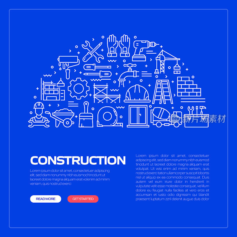 建筑行业相关的现代线条风格矢量插图