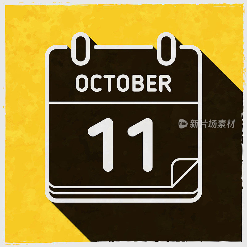 10月11日。图标与长阴影的纹理黄色背景
