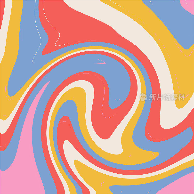 旋转扭曲油漆彩虹颜色抽象流体背景60年代和70年代的设计。迷幻嬉皮士背景。彩色漩涡涡旋矢量背景。