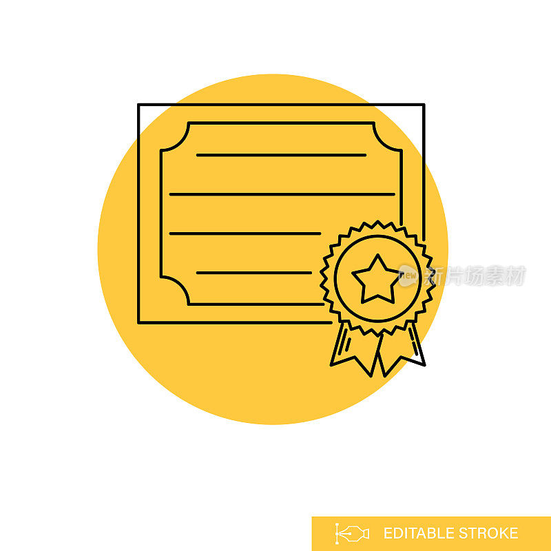 文凭-细线奖图标在彩色圆透明背景