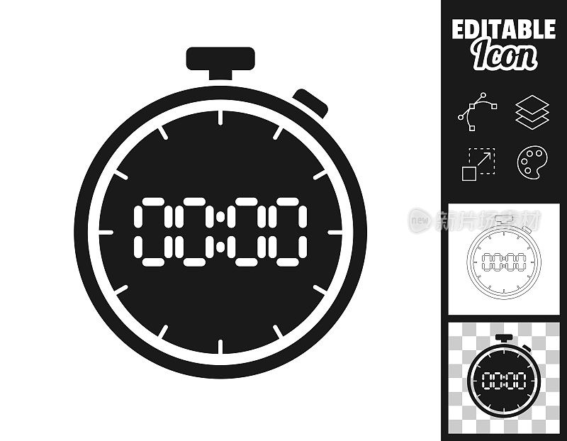 数字秒表。图标设计。轻松地编辑