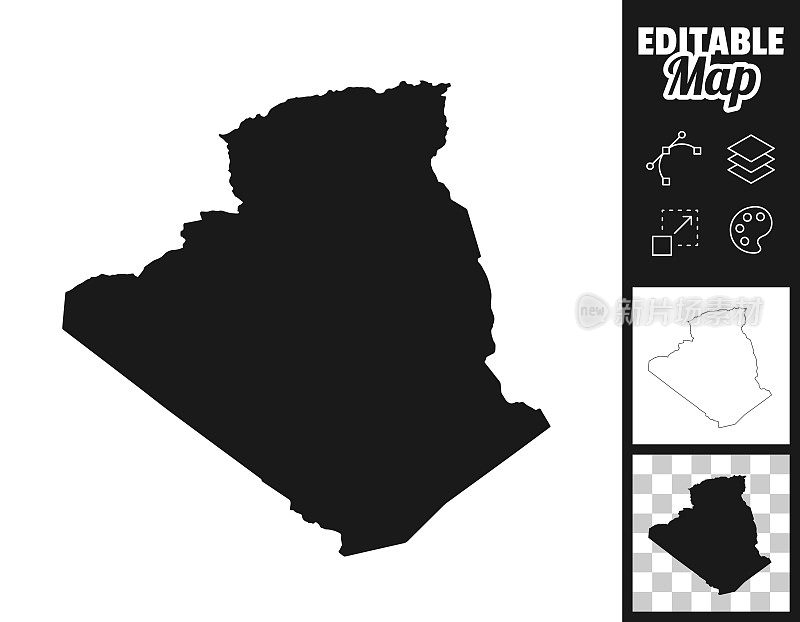 阿尔及利亚地图设计。轻松地编辑