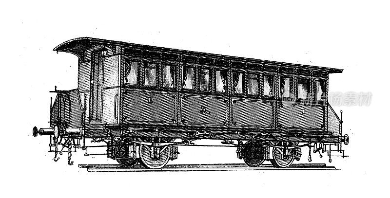 仿古雕刻插画、工程技术:火车马车