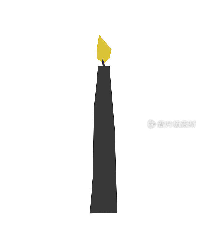矢量孤立的平面手绘圣诞插图。黑色蜡薄蜡烛与黄色火焰。简约的极简几何造型，斯堪的纳维亚风格