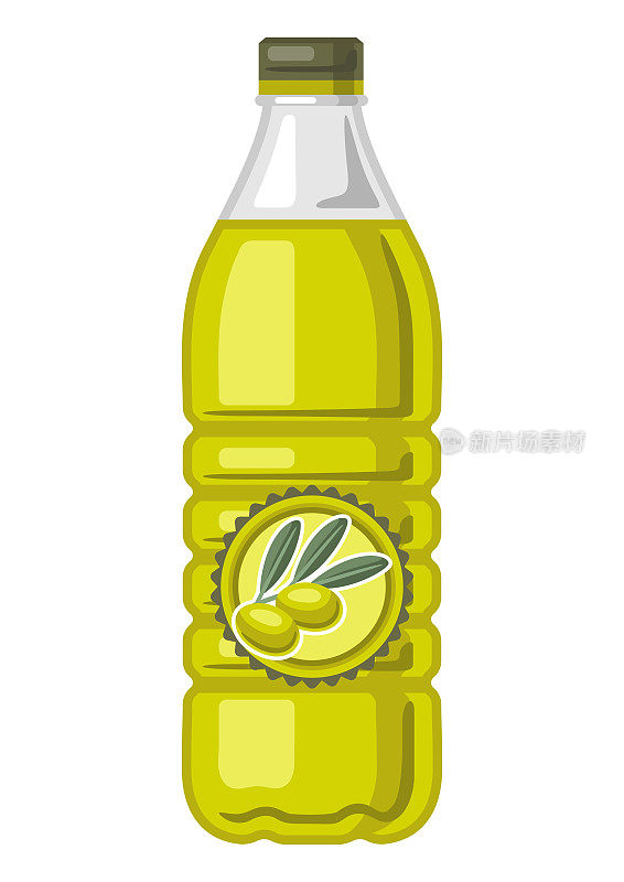 用橄榄油制作的塑料瓶插画。烹饪和农业的形象。