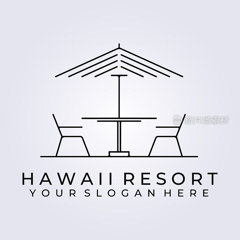 最小的露台咖啡馆餐厅，咖啡店标志图标标志符号矢量插画设计夏威夷度假村