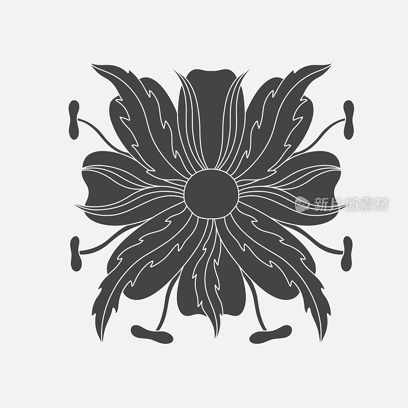 新艺术风格的花卉植物的基本元素。1920-1930年的复古设计。象征图案设计。