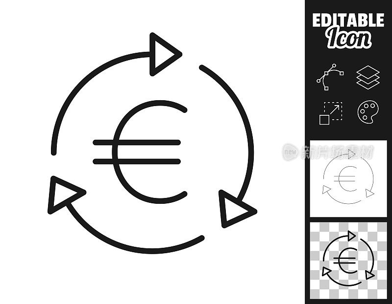 欧元重新加载。图标设计。轻松地编辑