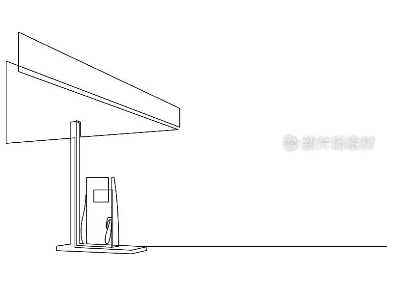 加油站单线图。加油站建筑施工。矢量插图。