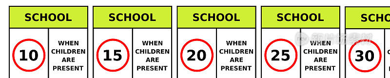 学校限速，儿童目前的标志，在左手驾驶，矢量插图