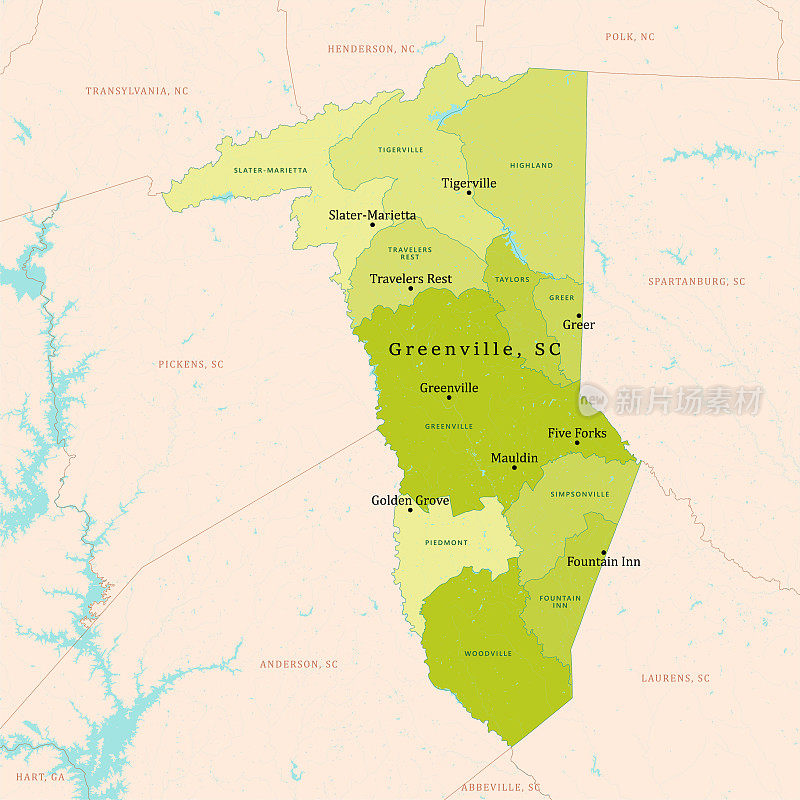 SC格林维尔县矢量地图