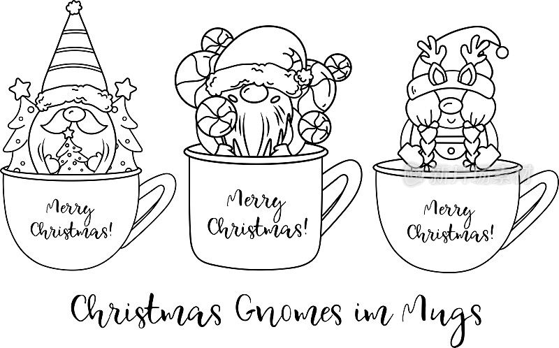 手绘矢量圣诞侏儒SVG插图集隔离在白色。新年快乐构图完美的切割设计，砧板，t恤，印刷，问候和其他工艺设计
