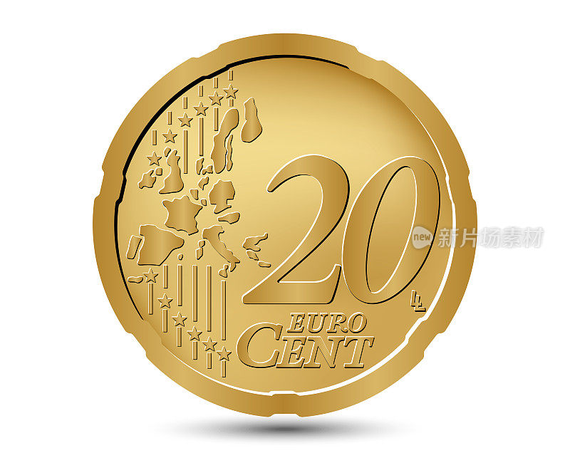 20欧分硬币。反向硬币。矢量插图。