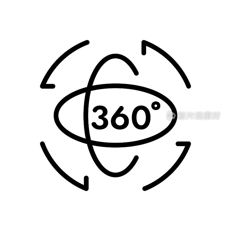 360度和旋转，线性图标，矢量和插图。