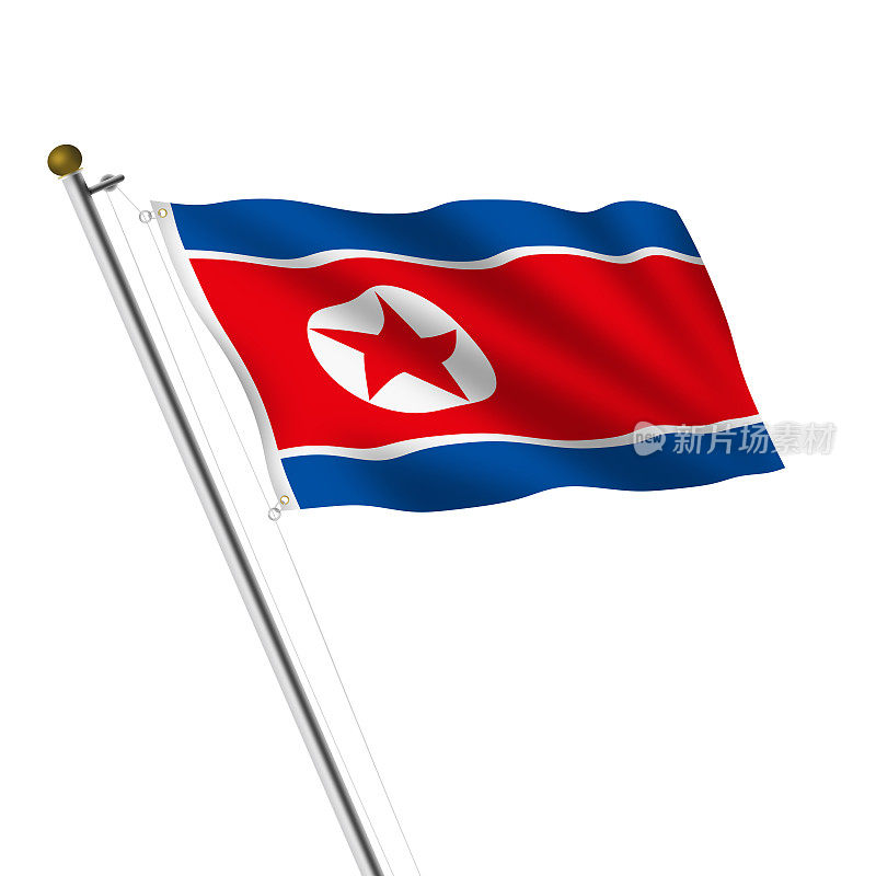 朝鲜旗杆三维插图在白色与修剪路径