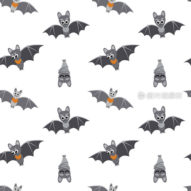 蝙蝠无缝模式。万圣节背景与蝙蝠。卡通，平面，矢量
