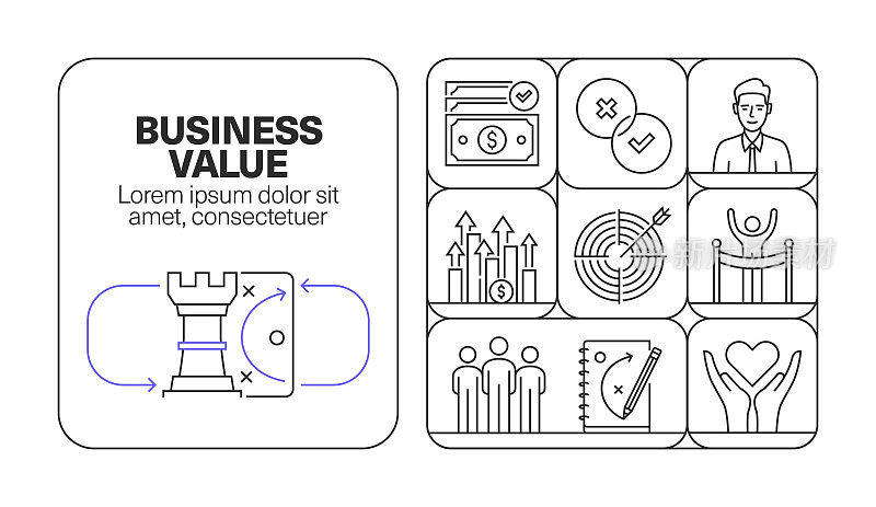商业价值横幅线图标集设计