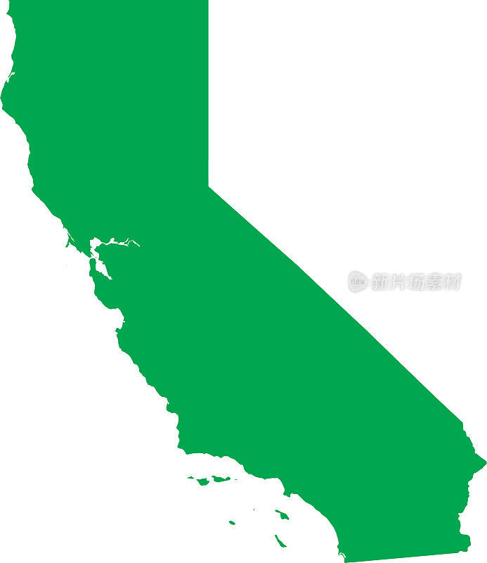 美国加州的绿色CMYK彩色地图