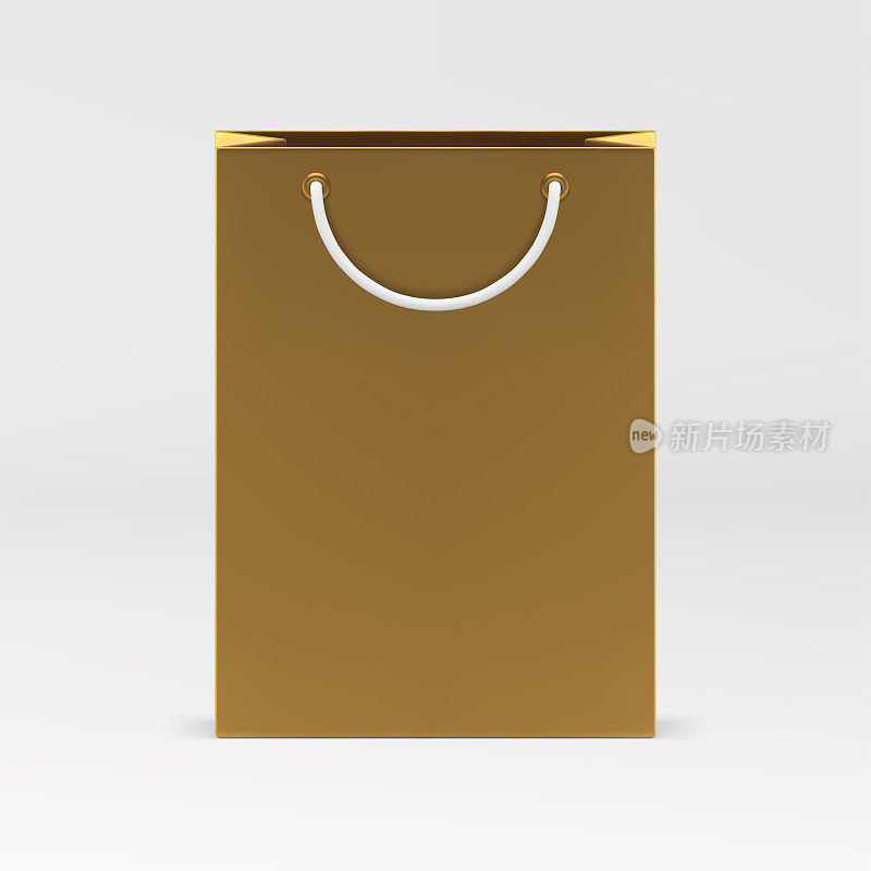 纸质购物袋3d黄金高级时尚包装商品购买现实向量