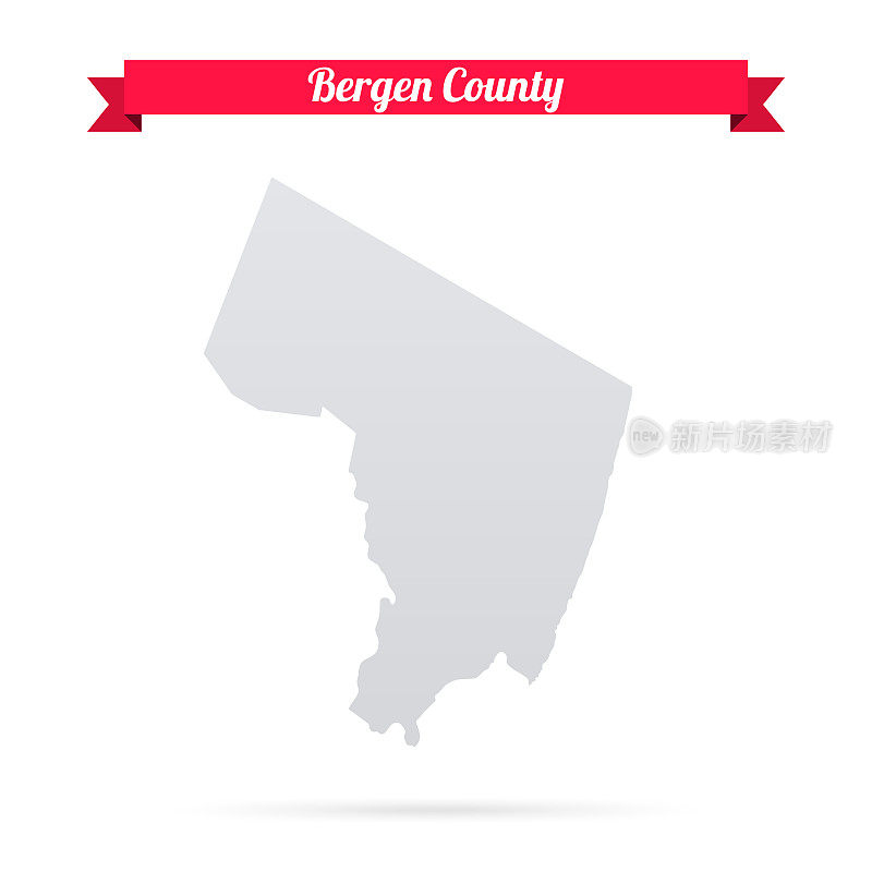 卑尔根县，新泽西州。白底红旗地图