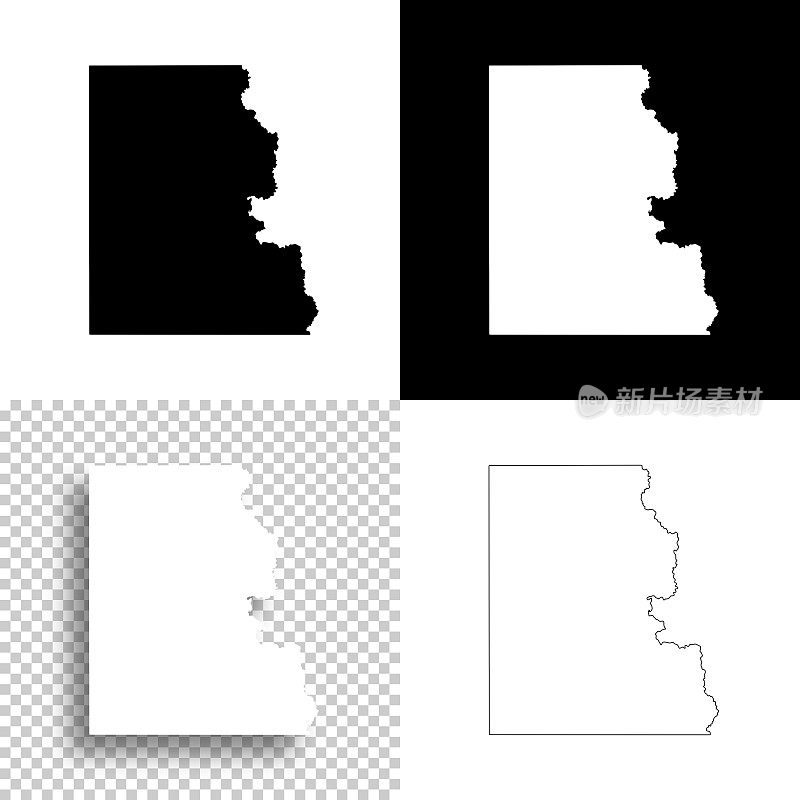南达科他州林肯县。设计地图。空白，白色和黑色背景