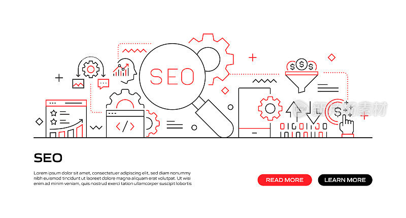 SEO网页横幅与线性图标，新潮的线性风格矢量