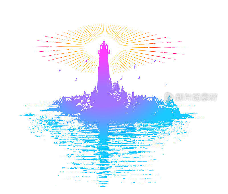 灯塔、岛屿和光束