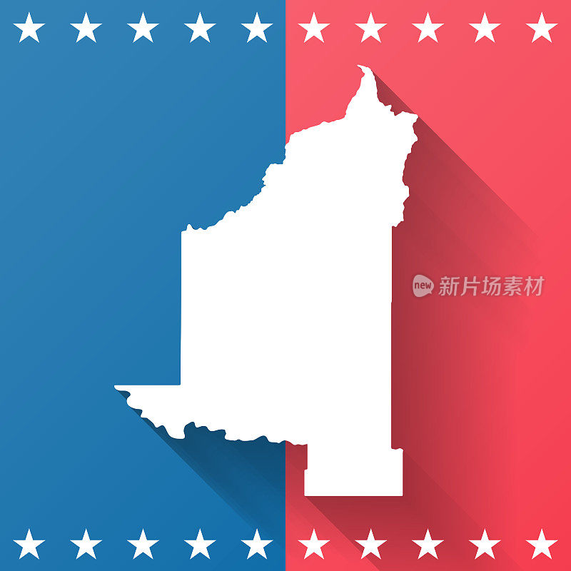 爱尔摩县，爱达荷州。地图在蓝色和红色的背景