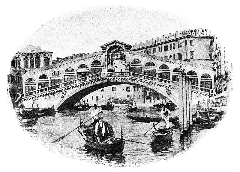意大利威尼斯大运河上的里亚托桥，雕刻于1894年