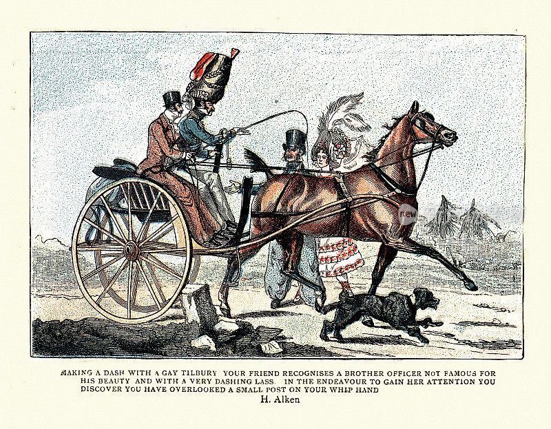 道路上的场景，19世纪早期，军官骑着一匹小马陷阱，以亨利・托马斯・阿尔肯命名