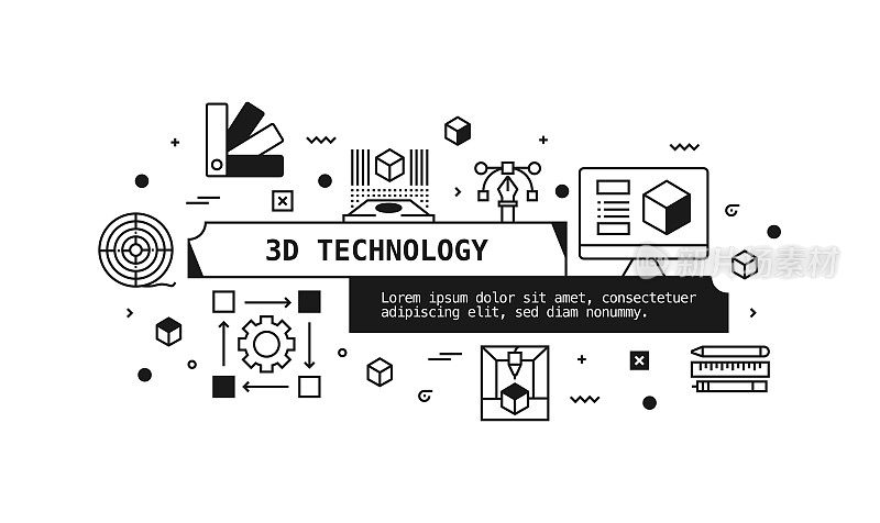 3D技术相关的矢量横幅设计概念。