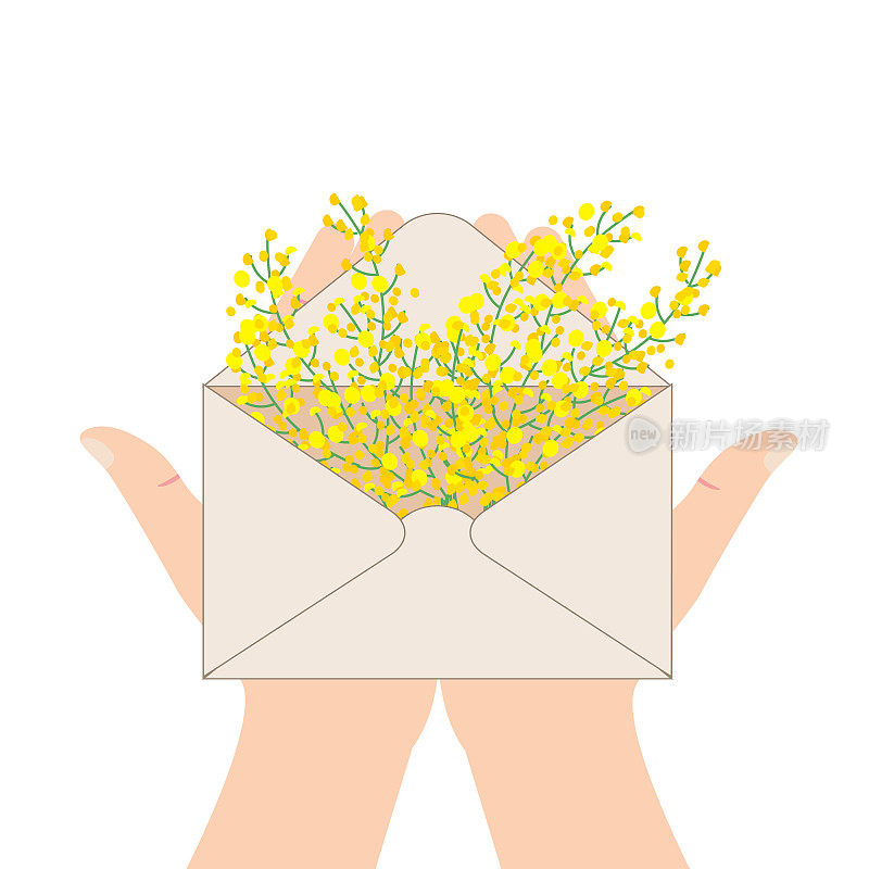 母亲节快乐信封，白底野花。正上方和复制空间