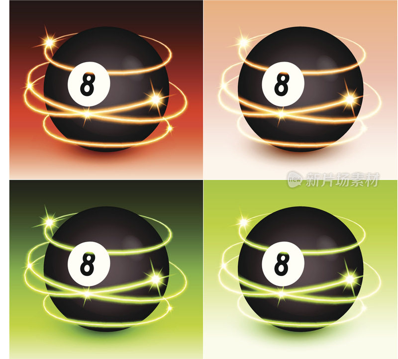 魔幻8球与抽象灯光在彩色背景