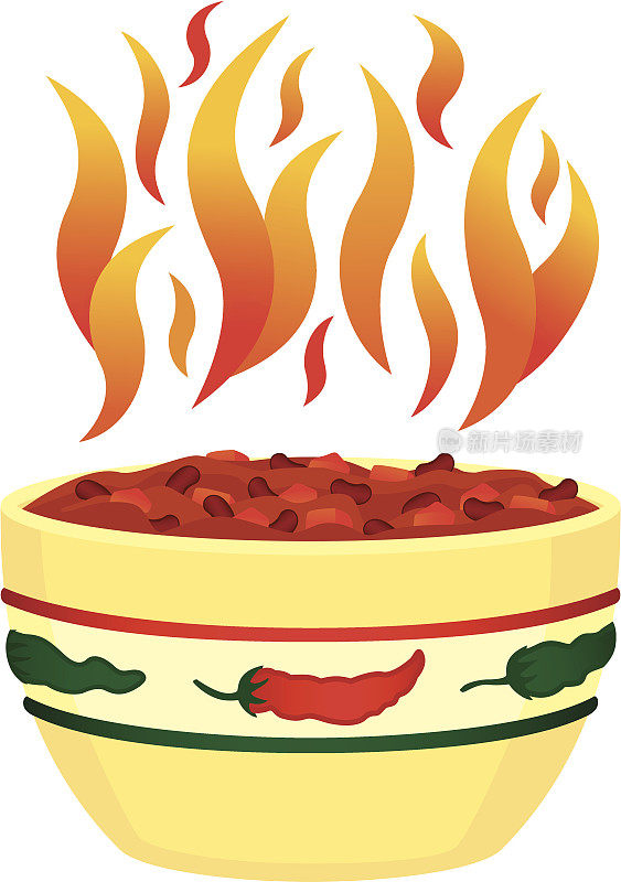 红辣椒在碗中与火焰