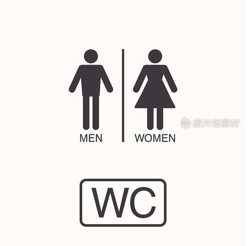 向量厕所图标:女士，男人