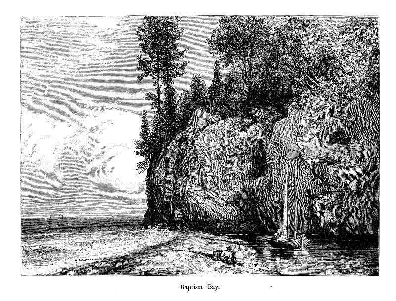 洗礼湾，苏必利尔湖，明尼苏达州，木刻(1872年)