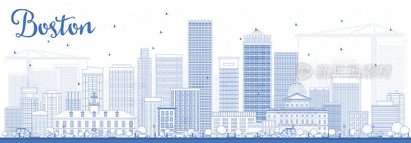 用蓝色建筑勾勒出波士顿的天际线。