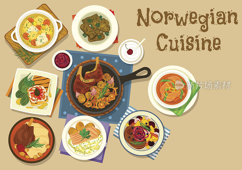 挪威菜肴鱼和肉的图标