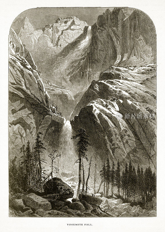 约塞米蒂瀑布，约塞米蒂山谷，约塞米蒂国家公园，内华达山脉，加利福尼亚州，美国维多利亚版画，187